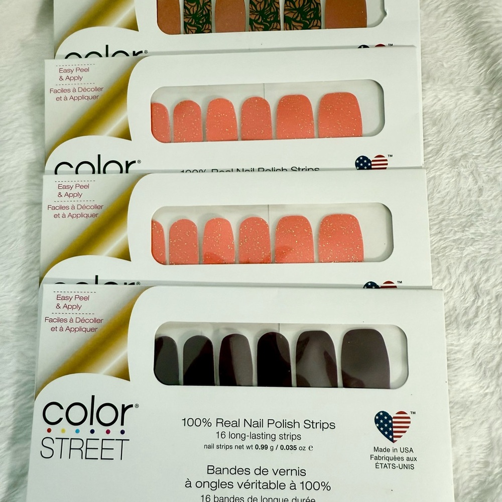 Set of Color Street Copper/Black Floral, Coral, and Aubergine Nail Strips